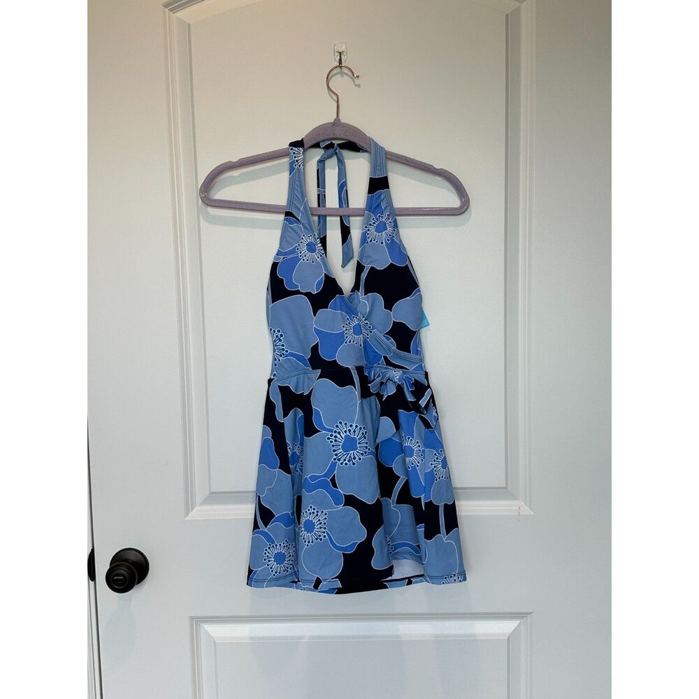 NWT Draper James Make it Poppy Faux Wrap Swimdress Navy Size XS